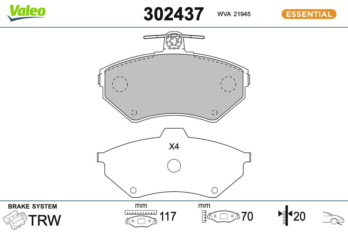Jogo de 4 pastilhas de travão VALEO ref. 302437